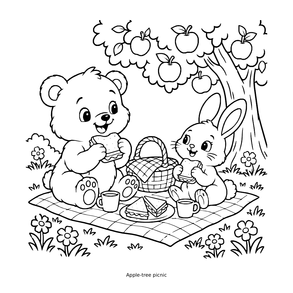 Apple-tree picnic colouring page